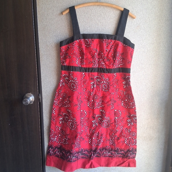 Rockabilly Modest Neckline Dress Size 12 Red Floral Bandana Retro Sag Harbor - Picture 1 of 4